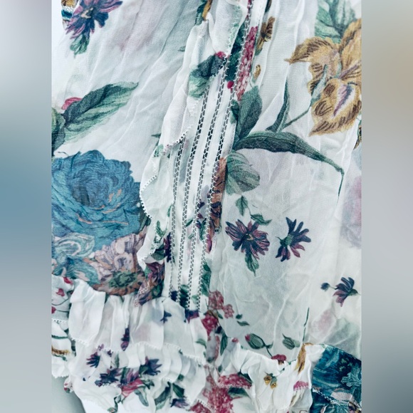 Zimmermann floral long sleeves dress with linen slip white multi color Au 0 US 4 - Picture 6 of 16